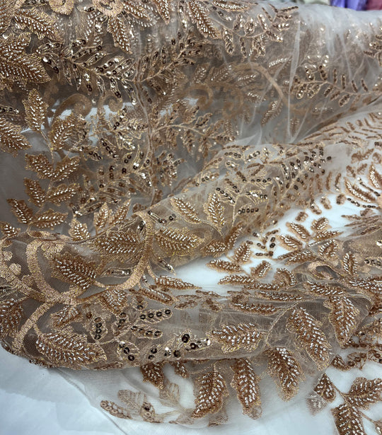 Beaded & Sequined Lace Fabric Embroidered on 100% Polyester Net Mesh | Lace USA - GD-67216