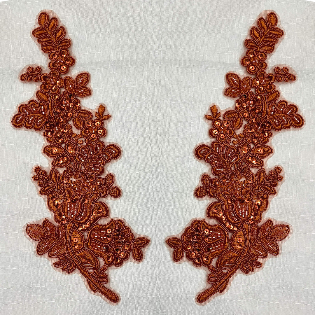 Beaded & Corded Floral Lace Applique Embroidered on 100% Polyester Net Mesh | Lace USA - 91398N-BP