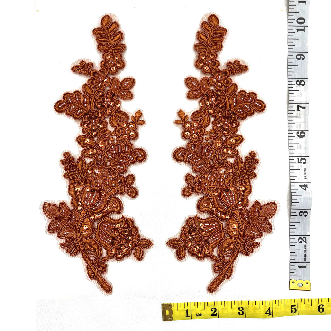 Beaded & Corded Floral Lace Applique Embroidered on 100% Polyester Net Mesh | Lace USA - 91398N-BP