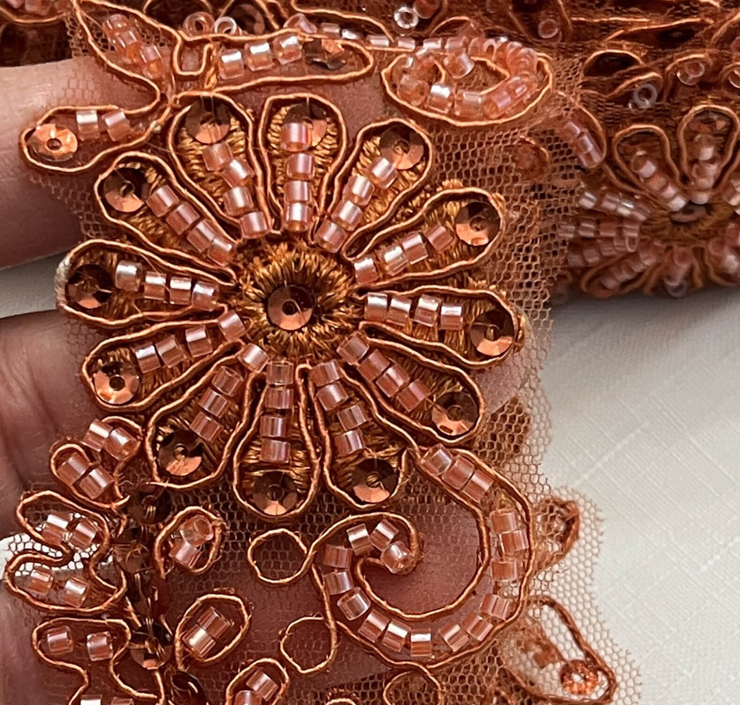 Beaded & Corded Lace Trimming Embroidered on 100% Polyester Net Mesh | Lace USA - 96275W-BP