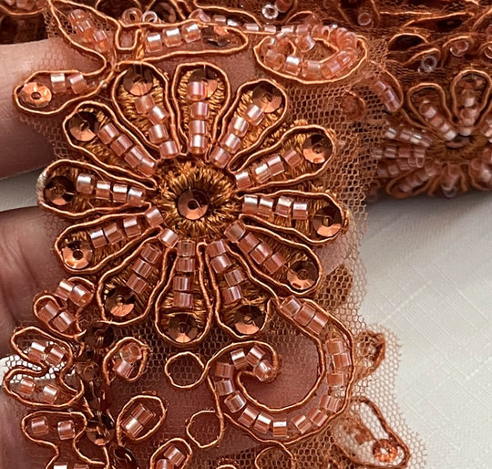 Beaded & Corded Lace Trimming Embroidered on 100% Polyester Net Mesh | Lace USA - 96275W-BP