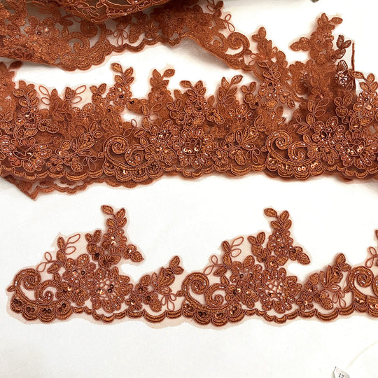 Beaded & Corded Lace Trimming Embroidered on 100% Polyester Net Mesh | Lace USA - 96796W-HB