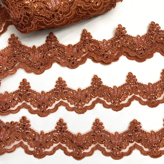 Beaded & Corded Lace Trimming Embroidered on 100% Polyester Net Mesh | Lace USA - KZ-34W-HB