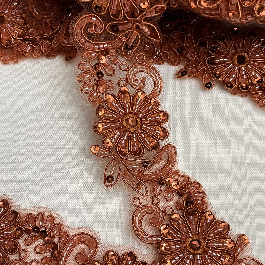 Beaded & Corded Lace Trimming Embroidered on 100% Polyester Net Mesh | Lace USA - 96275W-BP