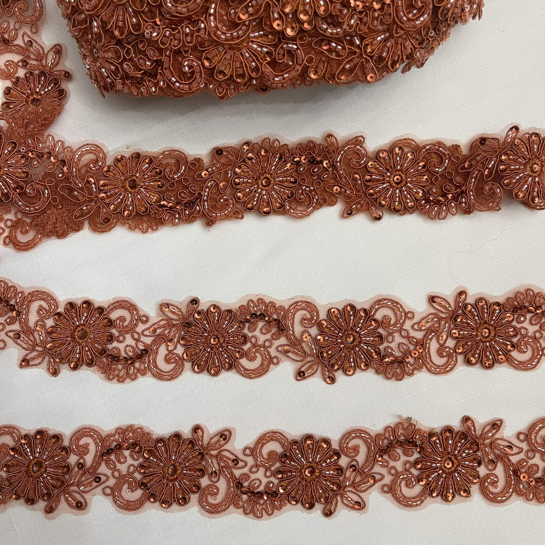 Beaded & Corded Lace Trimming Embroidered on 100% Polyester Net Mesh | Lace USA - 96275W-BP