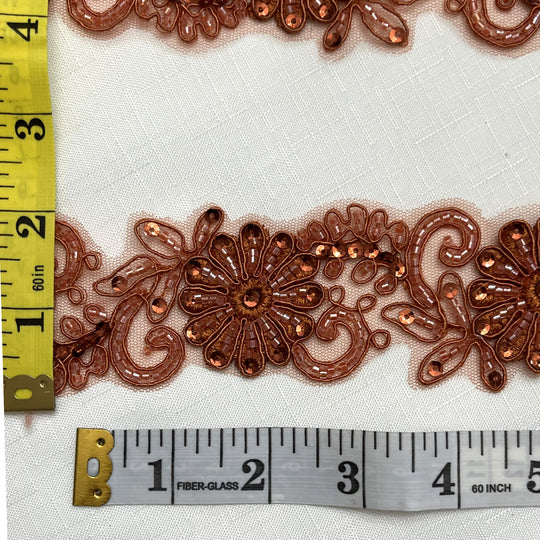 Beaded & Corded Lace Trimming Embroidered on 100% Polyester Net Mesh | Lace USA - 96275W-BP