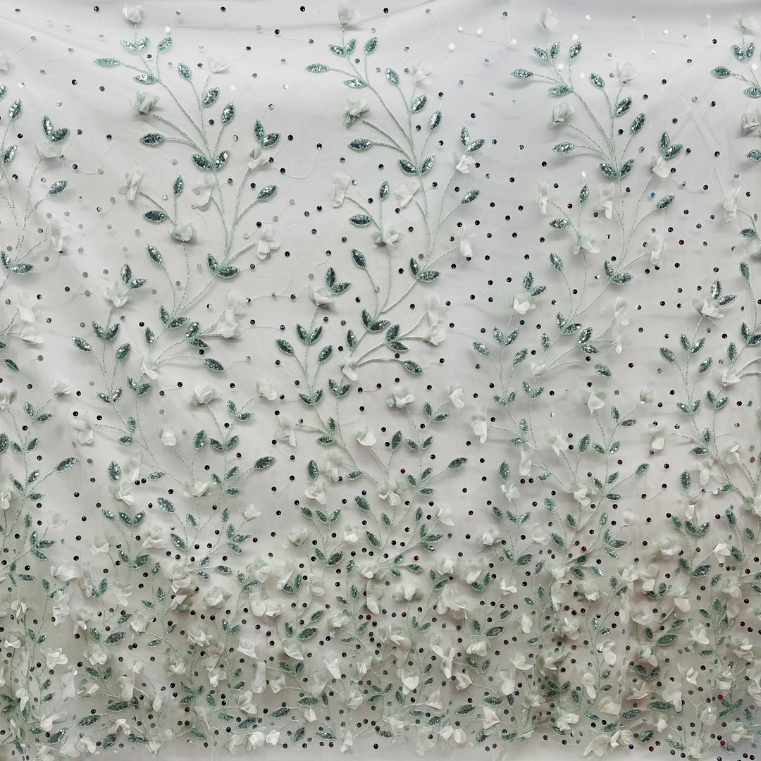 Beaded 3D Floral Lace Fabric Embroidered on 100% Polyester Net Mesh | Lace USA - GD-945