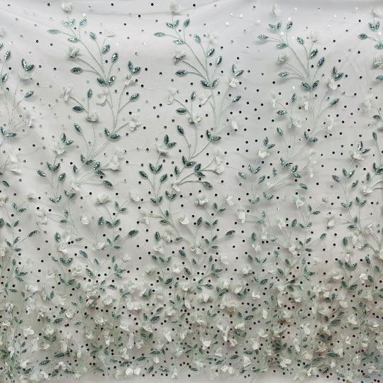 Beaded 3D Floral Lace Fabric Embroidered on 100% Polyester Net Mesh | Lace USA - GD-945