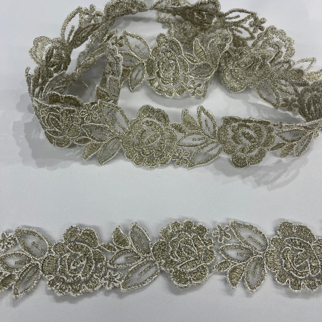 Corded Lace Trimming Embroidered on 100% Polyester Net Mesh | Lace USA - 97109W