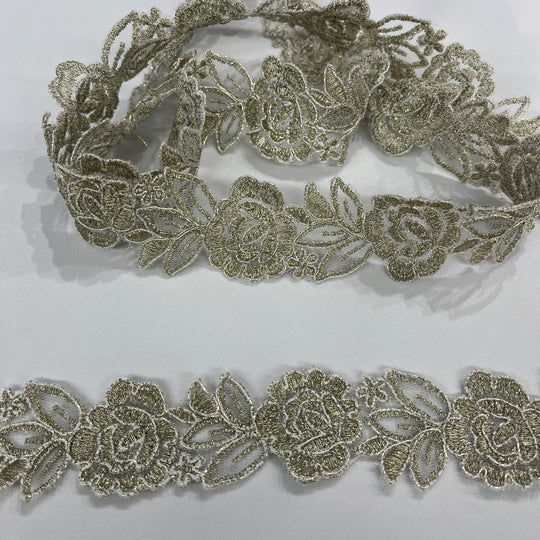 Corded Lace Trimming Embroidered on 100% Polyester Net Mesh | Lace USA - 97109W
