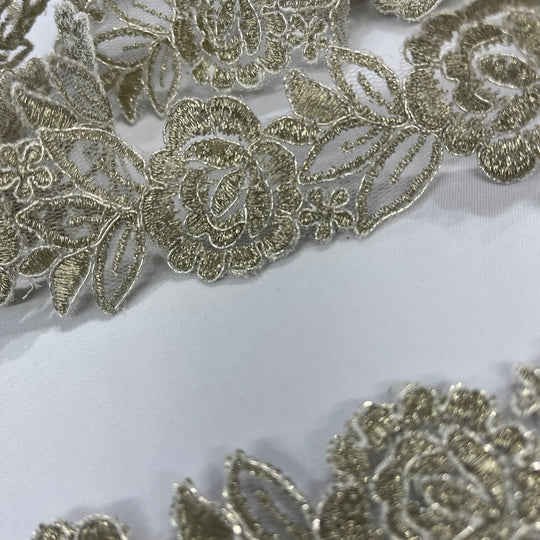 Corded Lace Trimming Embroidered on 100% Polyester Net Mesh | Lace USA - 97109W