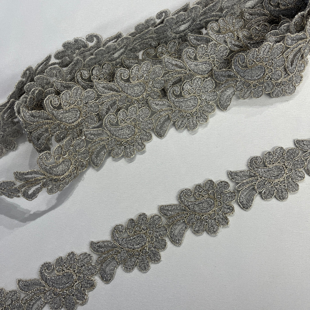 Corded Lace Trimming Embroidered on 100% Polyester Net Mesh | Lace USA - 96753W