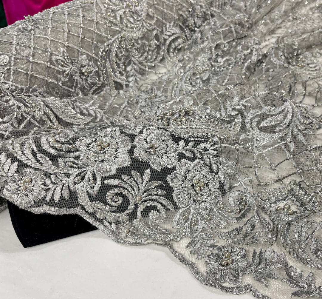 Beaded Lace Fabric Embroidered on 100% Polyester Net Mesh | Lace USA - GD-113