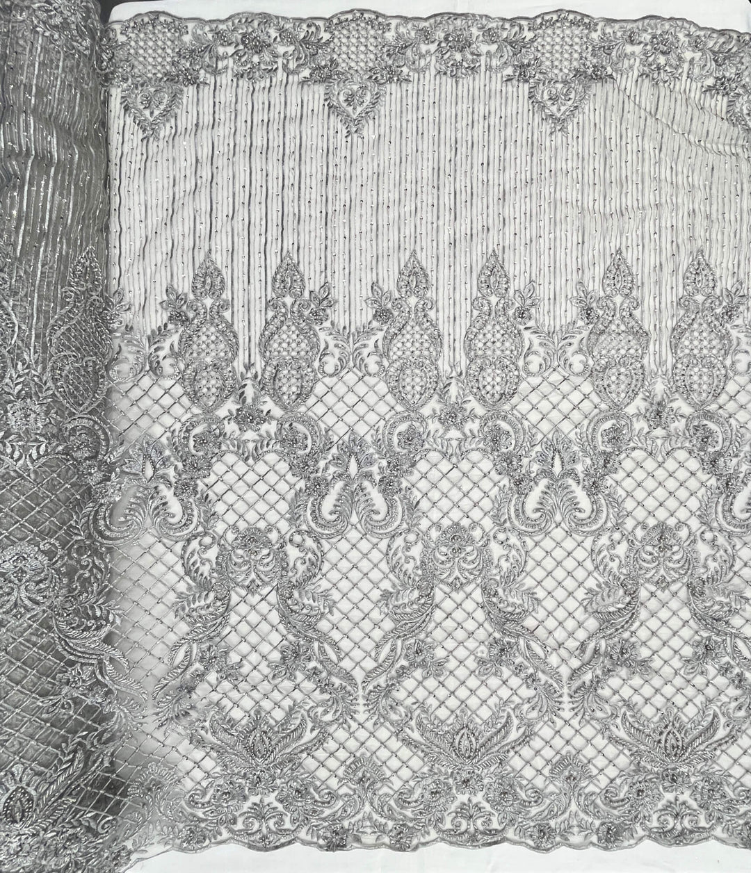 Beaded Lace Fabric Embroidered on 100% Polyester Net Mesh | Lace USA - GD-113