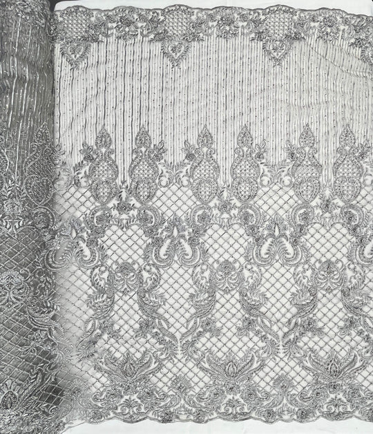 Beaded Lace Fabric Embroidered on 100% Polyester Net Mesh | Lace USA - GD-113