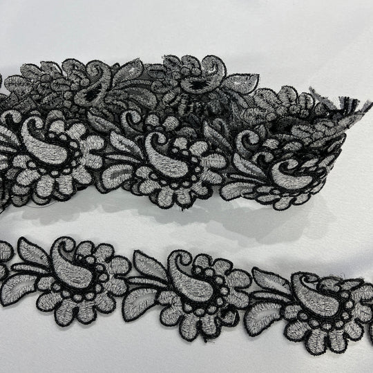 Corded Lace Trimming Embroidered on 100% Polyester Net Mesh | Lace USA - 96753W