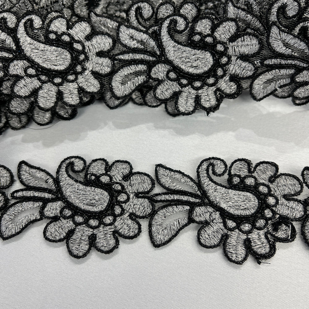 Corded Lace Trimming Embroidered on 100% Polyester Net Mesh | Lace USA - 96753W