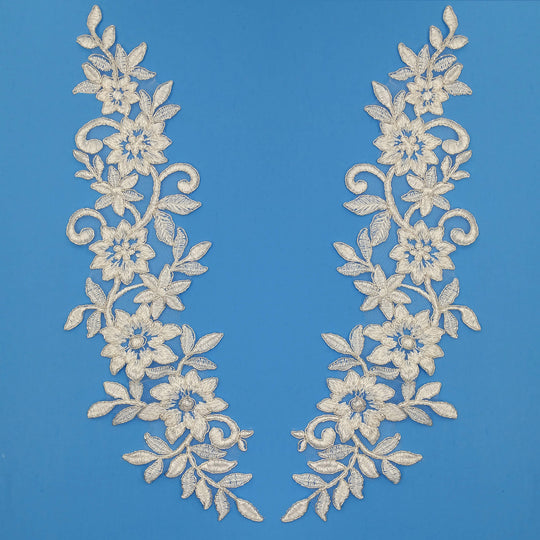 Corded Floral Applique Embroidered on 100% Polyester Net Mesh | Lace USA - 91564W