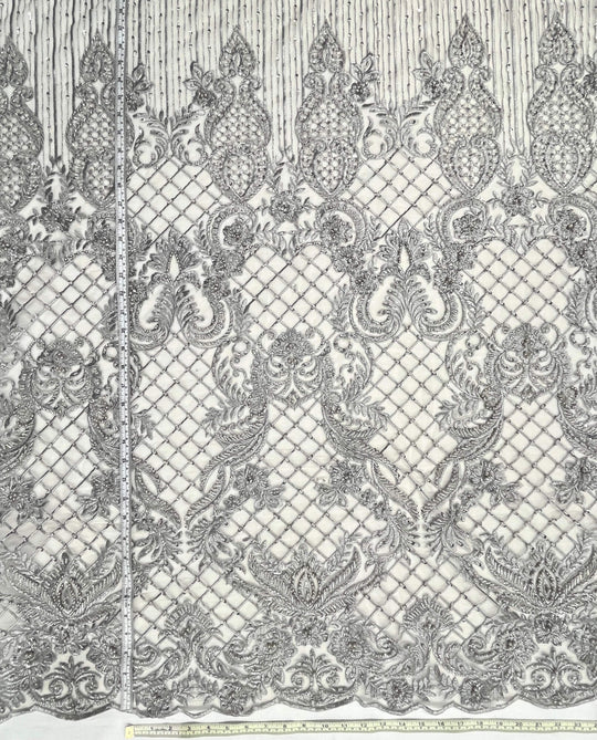 Beaded Lace Fabric Embroidered on 100% Polyester Net Mesh | Lace USA - GD-113