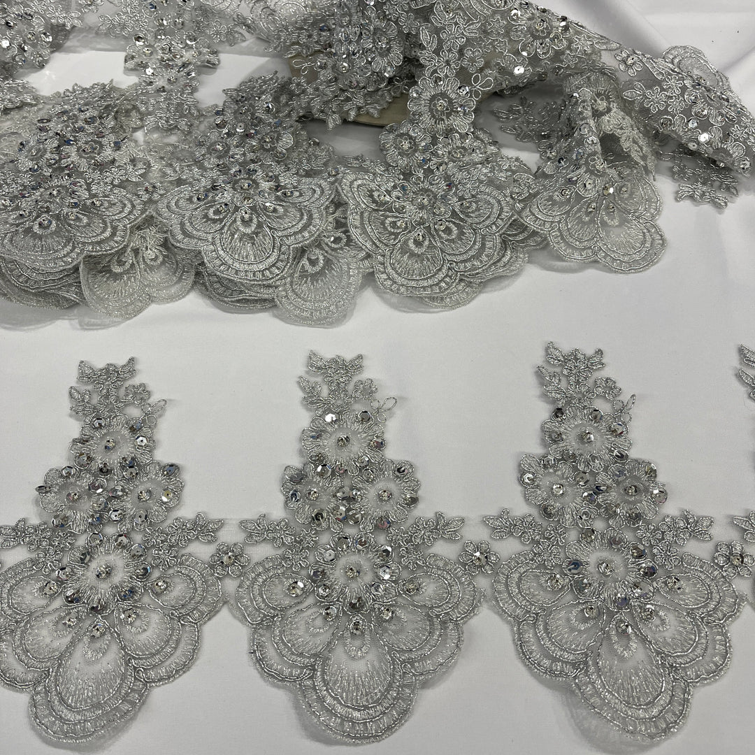 Beaded & Corded Lace Trimming Embroidered on 100% Polyester Net Mesh | Lace USA - 97015W-BP