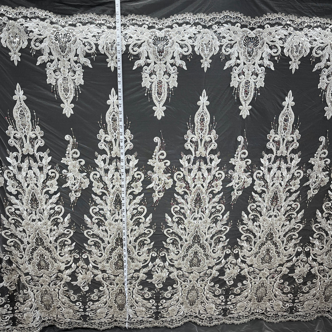 Beaded Lace Fabric Embroidered on 100% Polyester Net Mesh Lace USA - GD-11905