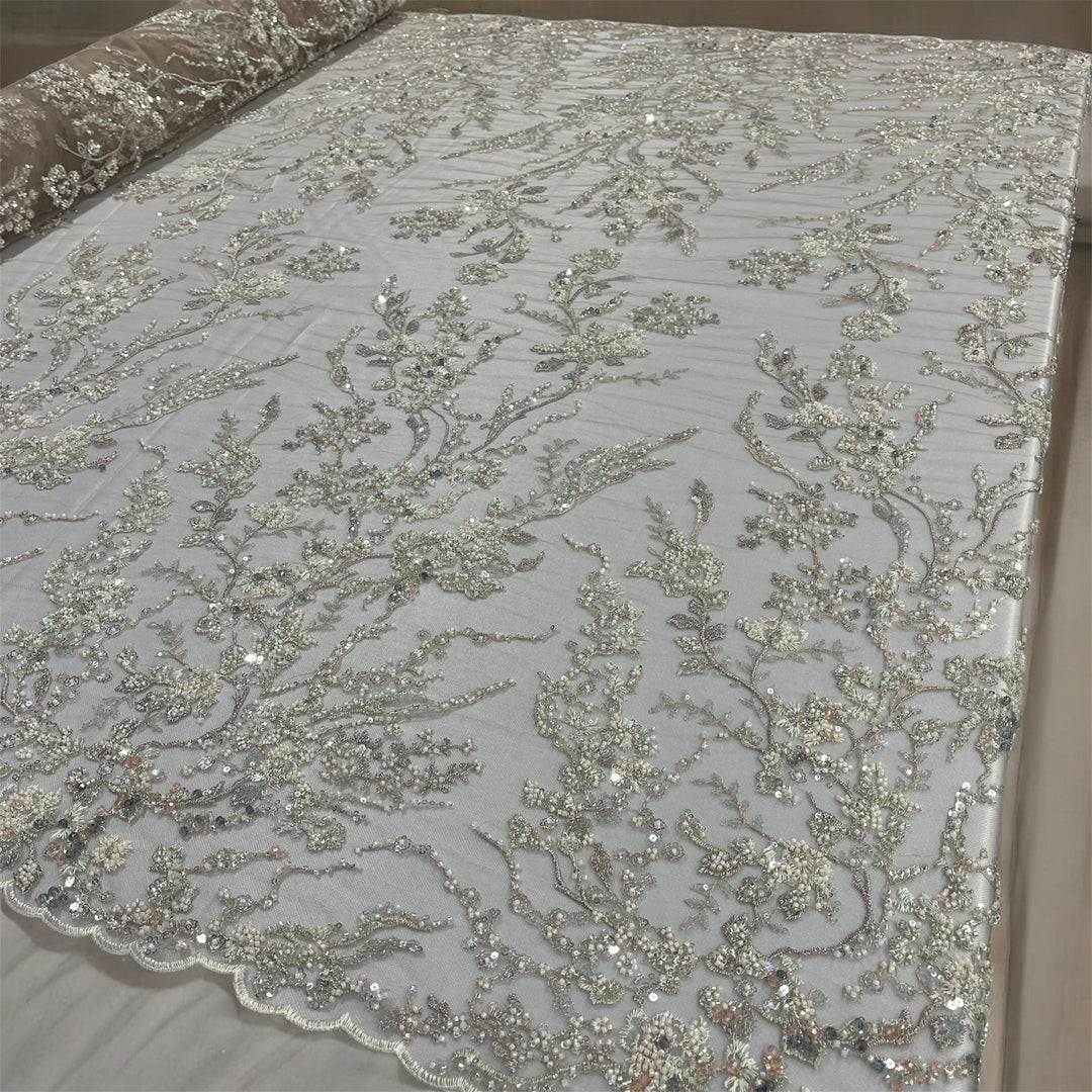 Beaded Lace Fabric Embroidered on 100% Polyester Net Mesh | Lace USA - GD-26228