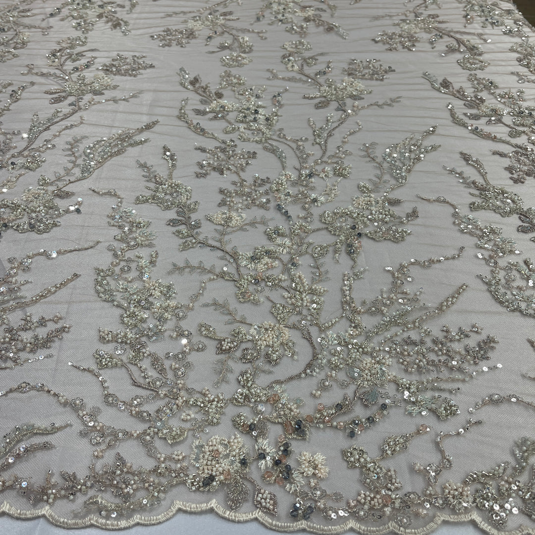 Beaded Lace Fabric Embroidered on 100% Polyester Net Mesh | Lace USA - GD-26228