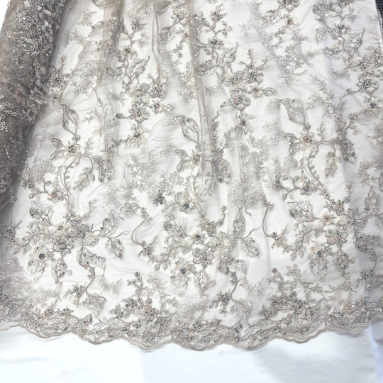 Beaded Lace Fabric Embroidered on 100% Polyester Net Mesh | Lace USA - GD-26229