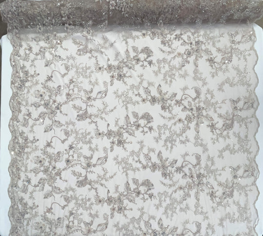 Beaded Lace Fabric Embroidered on 100% Polyester Net Mesh | Lace USA - GD-26229