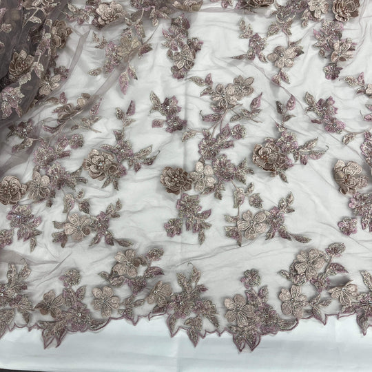 Skin Color  with slight pink Beaded 3D Floral Lace Embroidered on Net Mesh LaceUSA Item GD1613