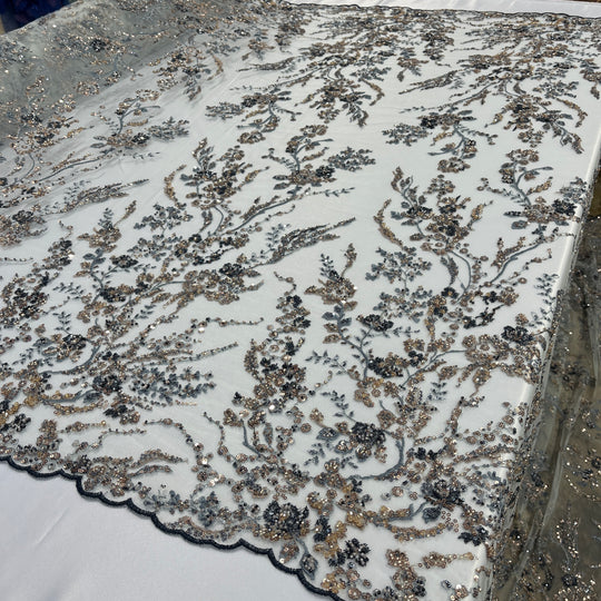Beaded Lace Fabric Embroidered on 100% Polyester Net Mesh | Lace USA - GD-26228