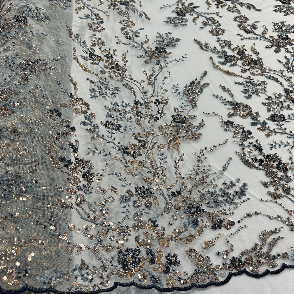 Beaded Lace Fabric Embroidered on 100% Polyester Net Mesh | Lace USA - GD-26228