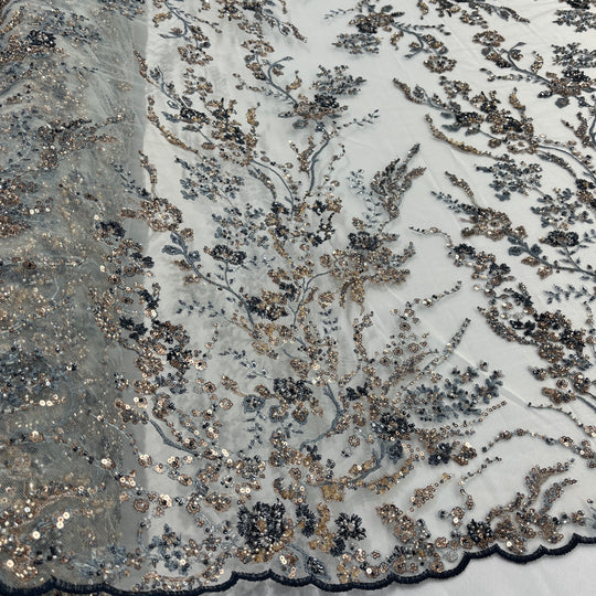 Beaded Lace Fabric Embroidered on 100% Polyester Net Mesh | Lace USA - GD-26228