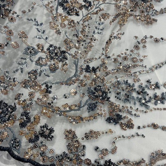 Beaded Lace Fabric Embroidered on 100% Polyester Net Mesh | Lace USA - GD-26228