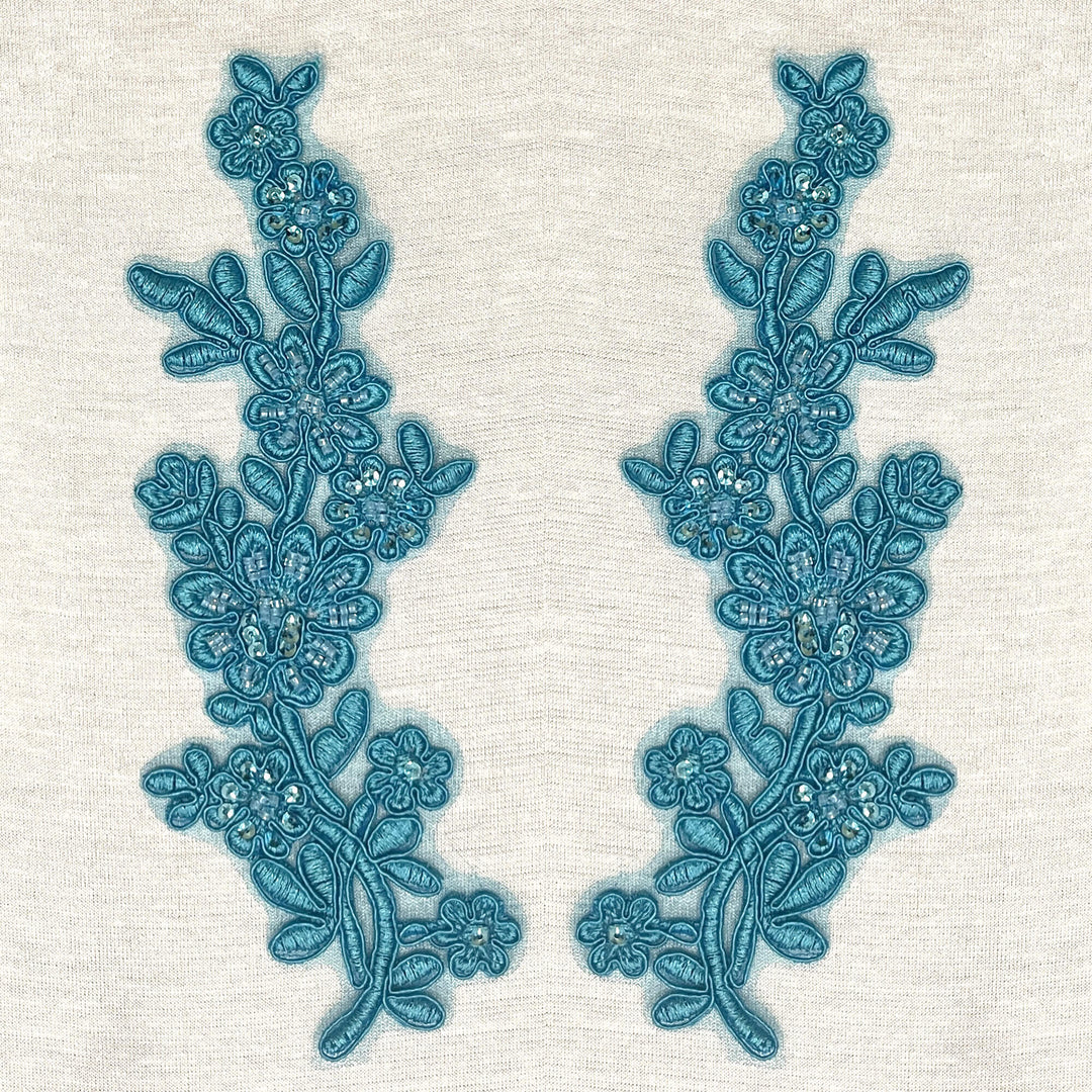 Beaded & Corded Floral Lace Applique Embroidered on 100% Polyester Net Mesh | Lace USA - 95919W-BP