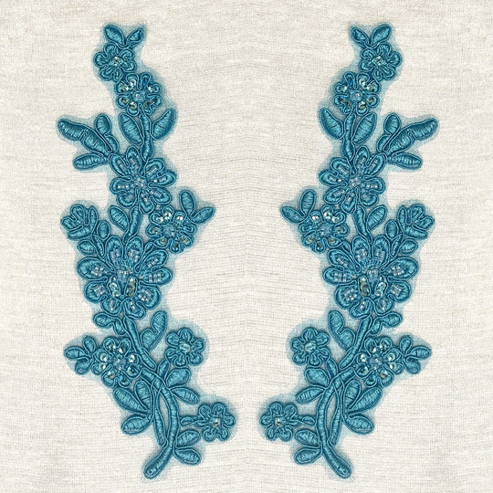 Beaded & Corded Floral Lace Applique Embroidered on 100% Polyester Net Mesh | Lace USA - 95919W-BP