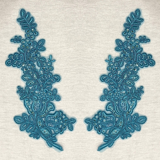 Beaded & Corded Floral Lace Applique Embroidered on 100% Polyester Net Mesh | Lace USA - 91398N-BP