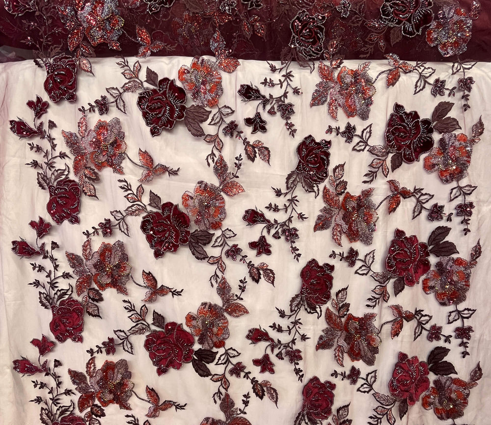 Beaded Lace Fabric Embroidered on 100% Polyester Net Mesh & Velvet | Lace USA - GD-2529