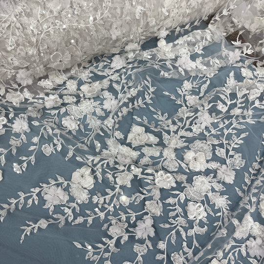 Beaded 3D Floral Lace Fabric – Embroidered Bridal, Quinceañera Lace | Lace USA - GD-3164