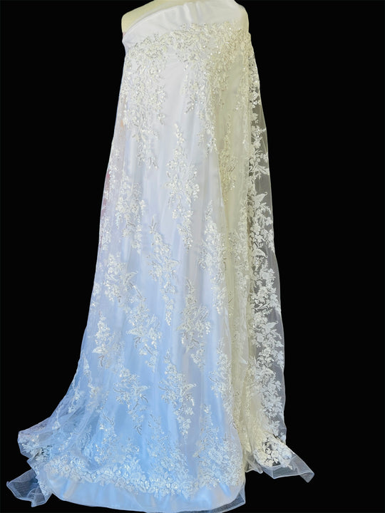 Beaded & Sequined Lace Fabric Embroidered on 100% Polyester Net Mesh | Lace USA - GD-12827