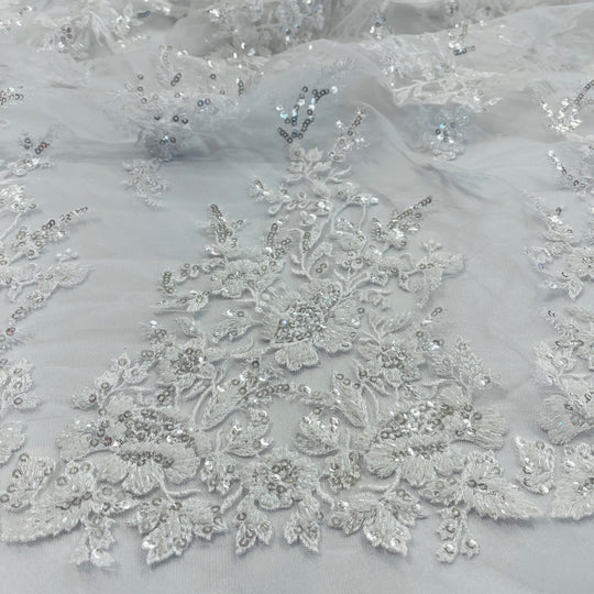 Beaded & Sequined Lace Fabric Embroidered on 100% Polyester Net Mesh | Lace USA - GD-12827