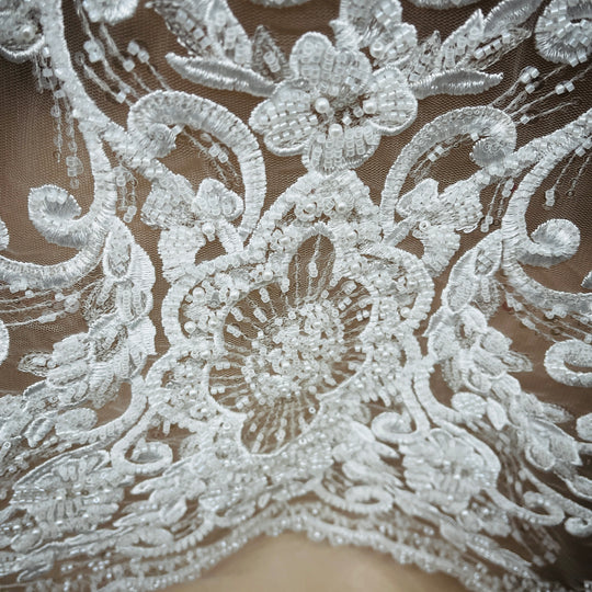 Beaded Lace Fabric Embroidered on 100% Polyester Net Mesh Lace USA - GD-11905