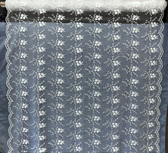 Floral Embroidered Lace Fabric with Scalloped Edges – Bridal, Baptism -Lace USA 30517W