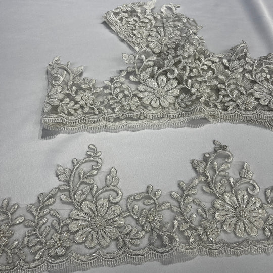 Beaded & Corded Lace Trimming Embroidered on 100% Polyester Net Mesh | Lace USA - 96428W-BP