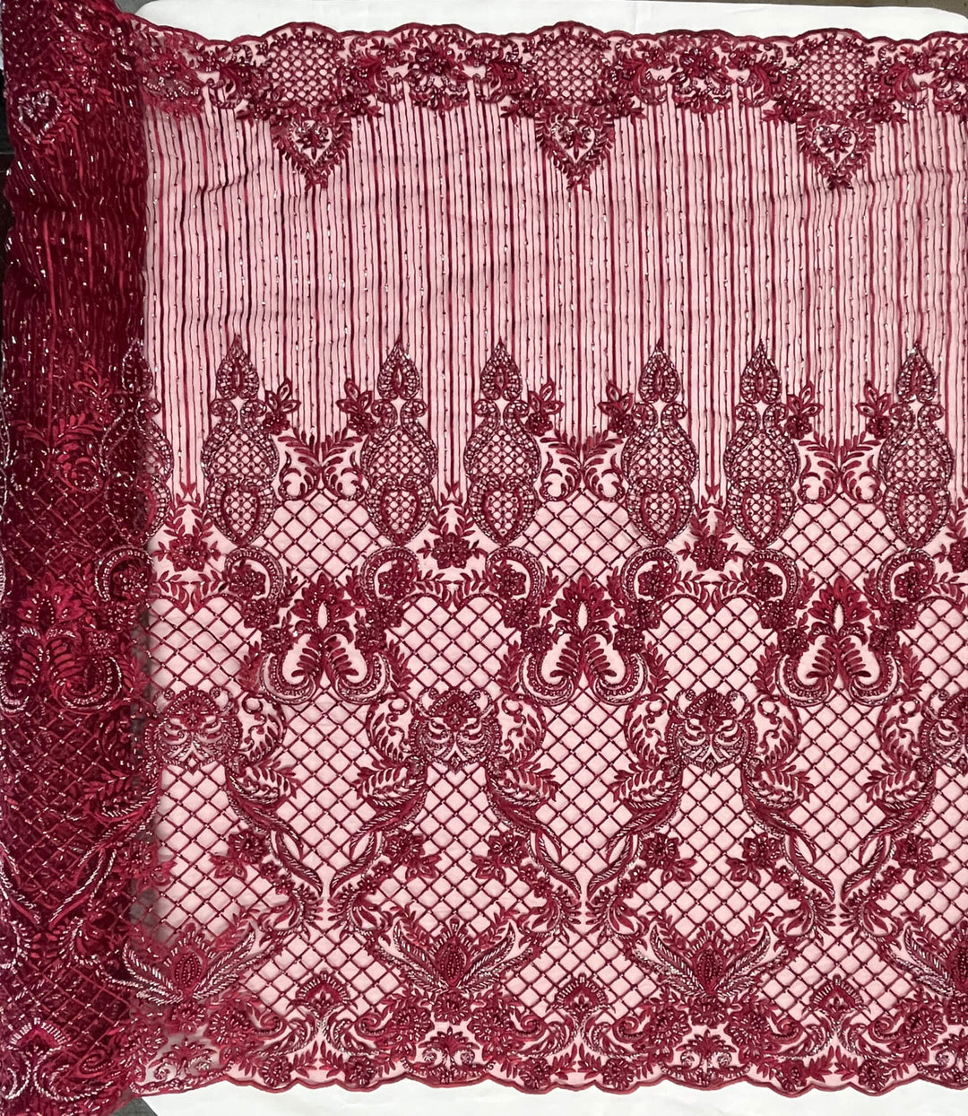Beaded Lace Fabric Embroidered on 100% Polyester Net Mesh | Lace USA - GD-113