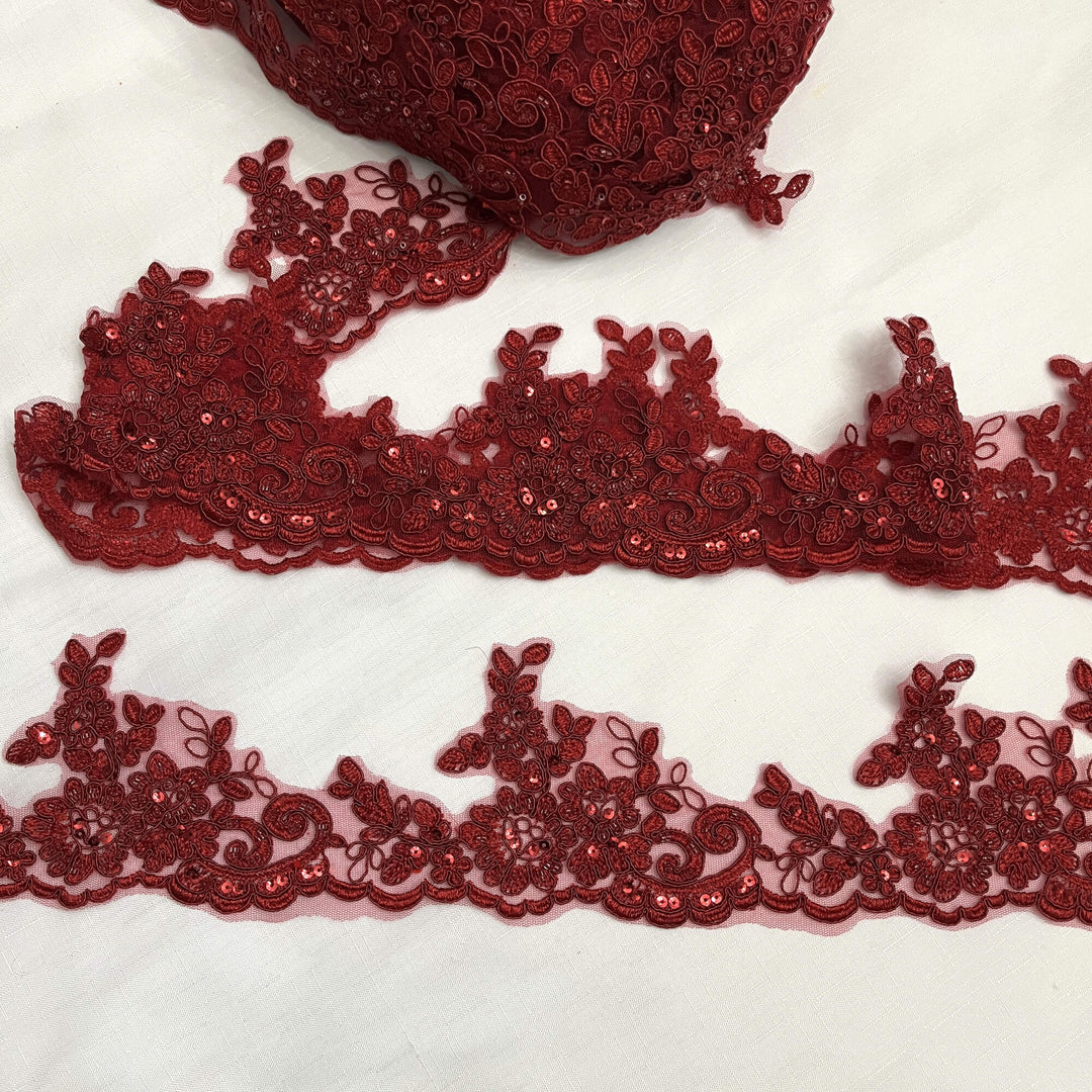 Beaded & Corded Lace Trimming Embroidered on 100% Polyester Net Mesh | Lace USA - 96796W-HB