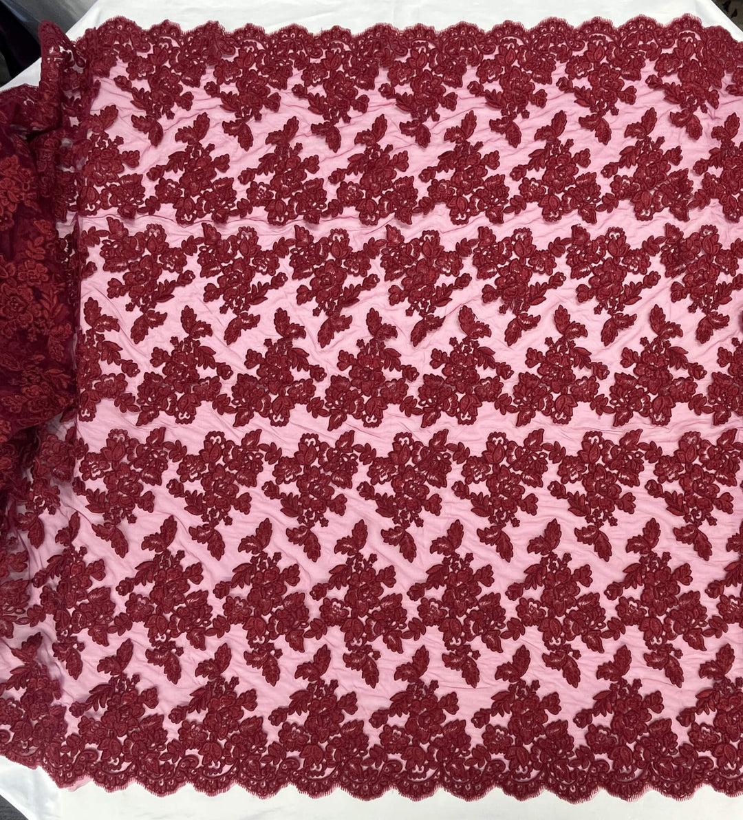 Corded Bridal Lace Fabric Embroidered on 100% Polyester Net Mesh | Lace USA - 95409W