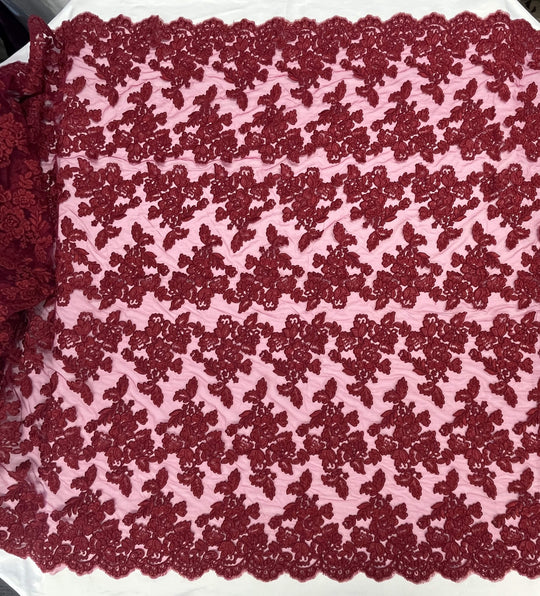 Corded Bridal Lace Fabric Embroidered on 100% Polyester Net Mesh | Lace USA - 95409W