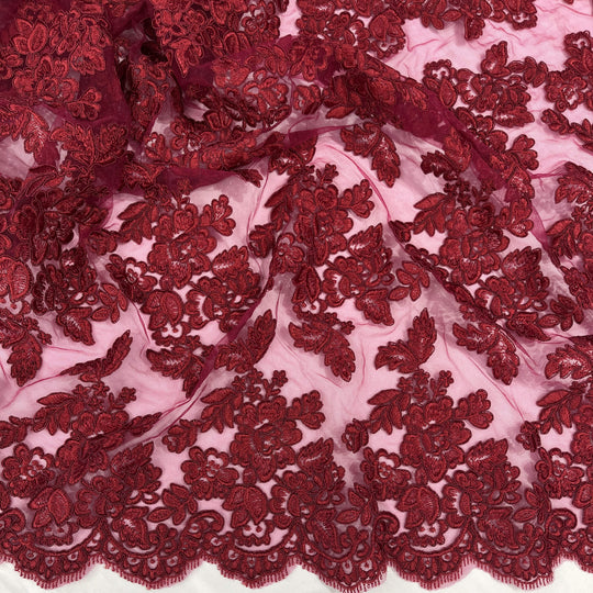 Corded Bridal Lace Fabric Embroidered on 100% Polyester Net Mesh | Lace USA - 95409W