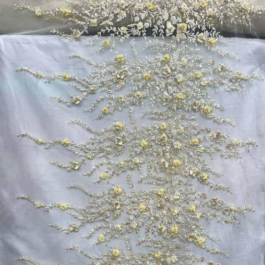 Beaded 3D Floral Lace Fabric – Embroidered Bridal, Quinceañera Lace | Lace USA - GD-3164